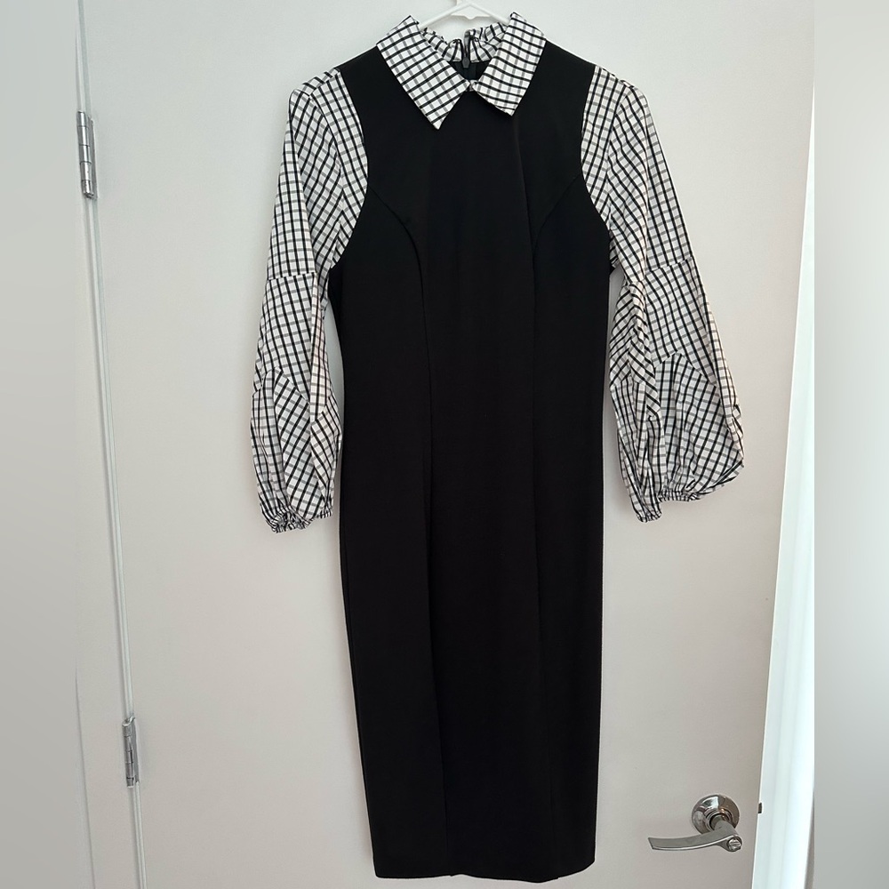 New York & Company Black and White Bishop Sleeve Sheath Dress